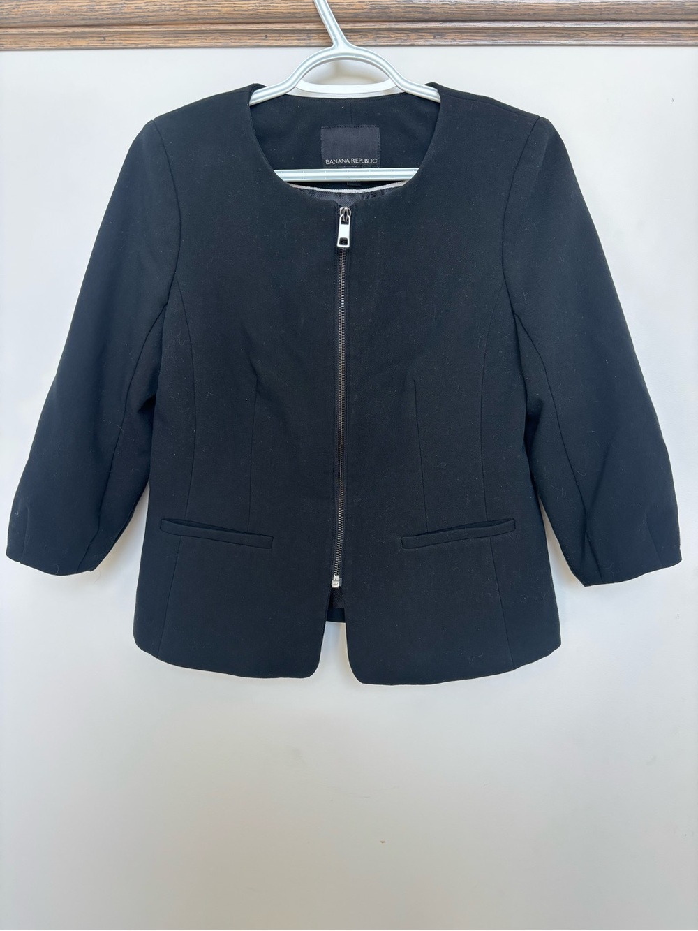Banana Republic Black Collarless Zip-Front Jacket